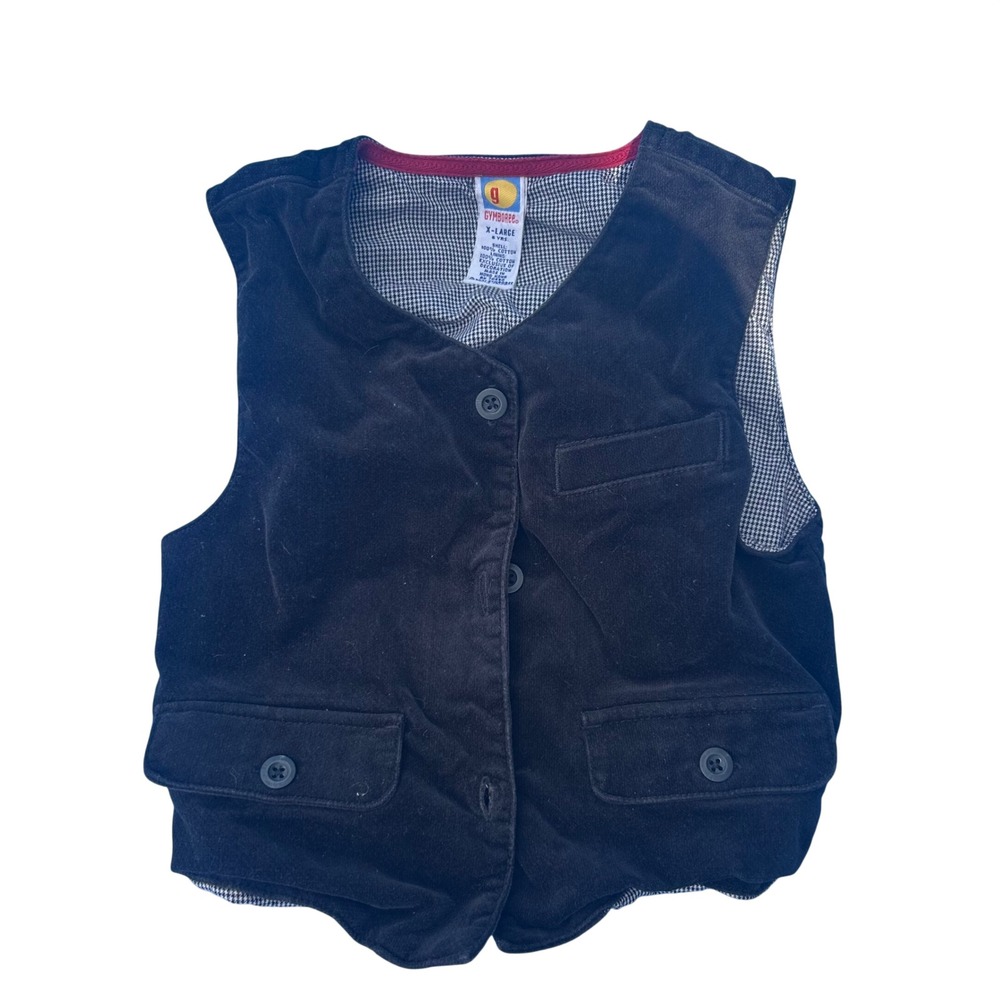 Vintage y2k Gymboree Vest  Black Corduroy Houndstooth Lined Button Front